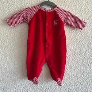 Kissy Kissy One‎ Piece Red Velvet Christmas Embroidered Reindeer Size 0-3 Months